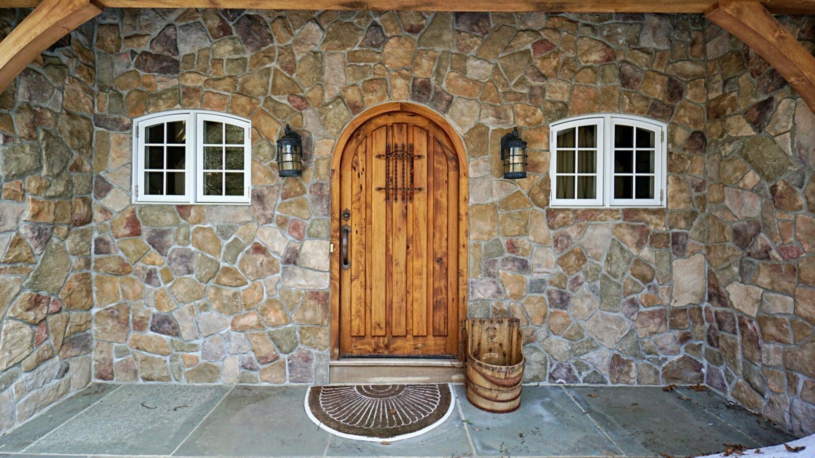 5066-FlorenceMA-door Florence, MA (5066) cottage door surrounded by stone and timber frame