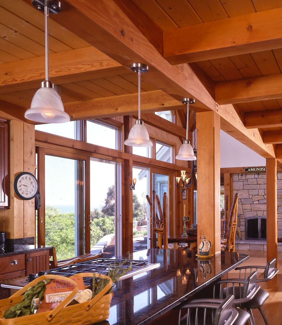 4647-08 Post and beam kitchen with view of ocean
