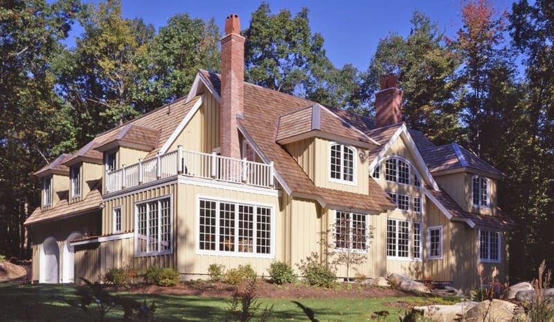 5066-01 cottage style post and beam home with hipped dormers