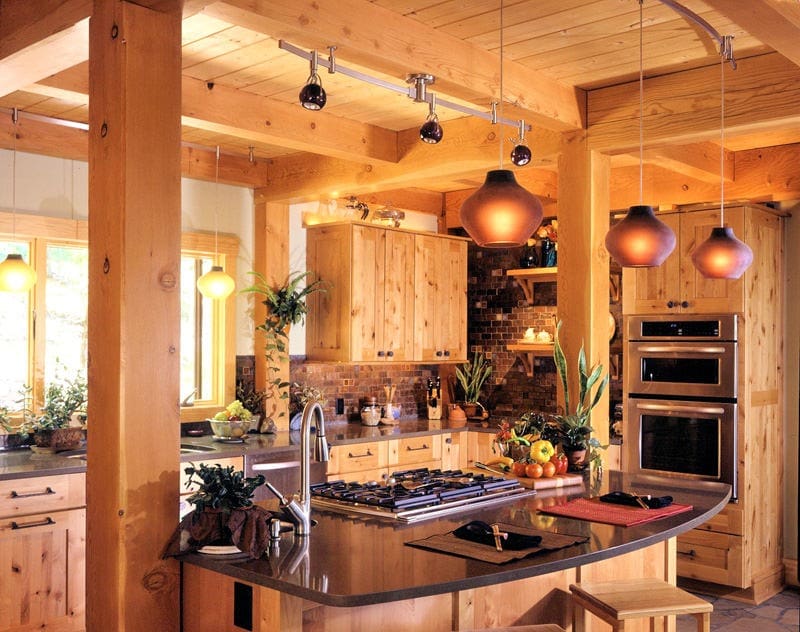 6049-millsriver-08 post and beam kitchen with glass pendant lights