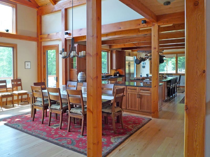 P1010318 post and beam kitchen and dining room with cathedral ceiling