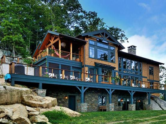 t00436-splitrockct-02 Split Rock (T00436) view of back deck on home built into sloped lot